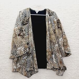 Kimono Blouse Set Rebecca Malone Beige Black Metallic Gold Sheer Flowy Size XL